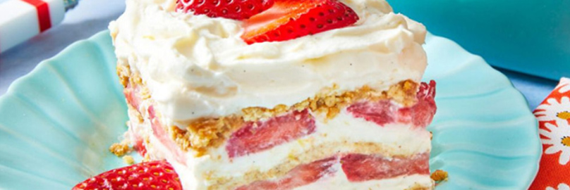 A delicious slice of strawberry Icebox cake
